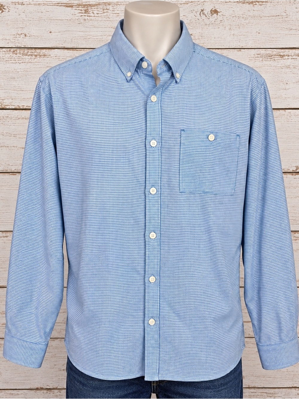 Mountain Khakis Men’s Large Classic Fit Blue Gingham Check Long Sleeve Shirt